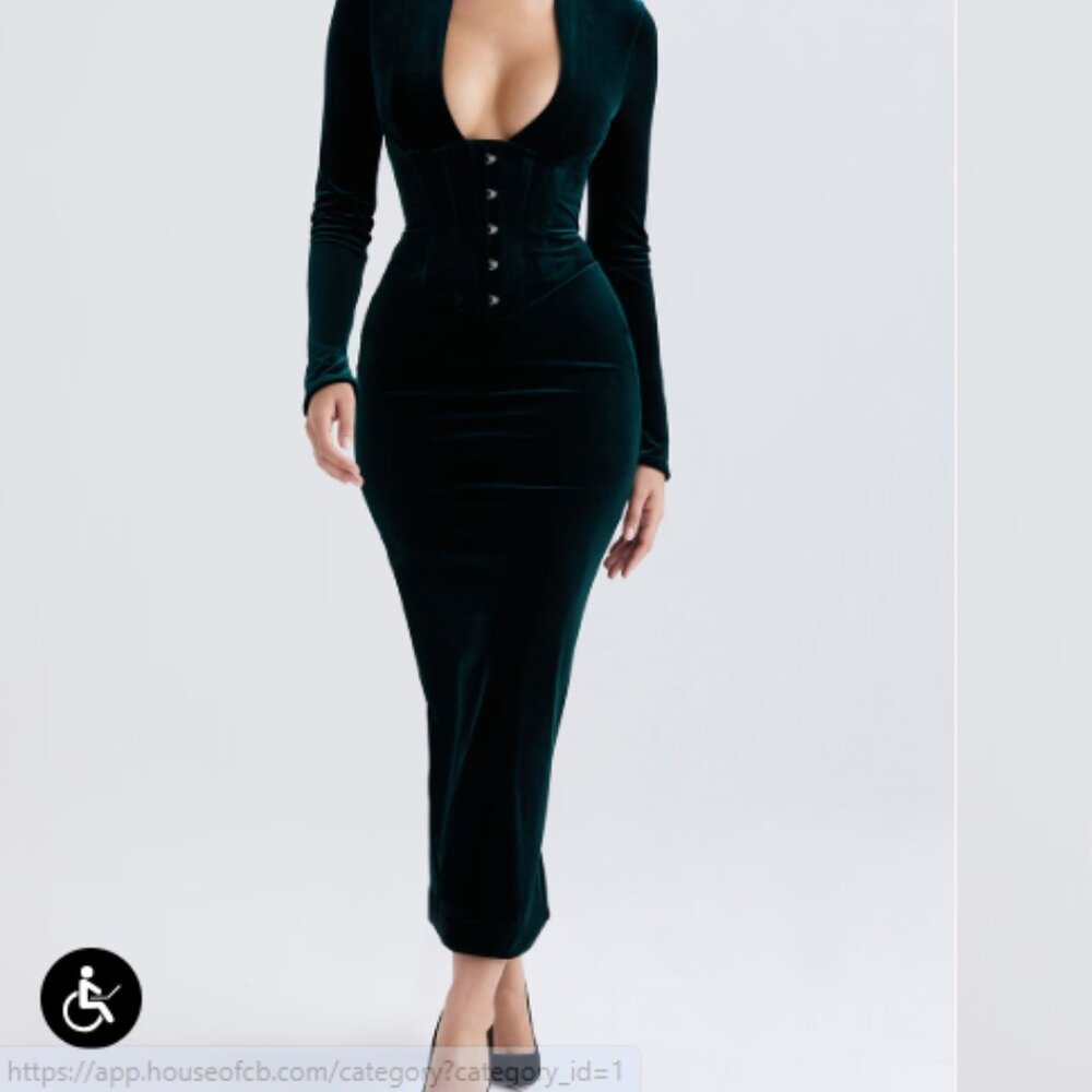 House of CB Deep Green Long Sleeve Dress